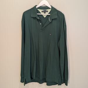 Tommy Hilfiger Long Sleeve Polo Green Classic Preppy Casual - Size XL